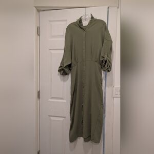 Olive Green Button-Up Midi Dress - Size L